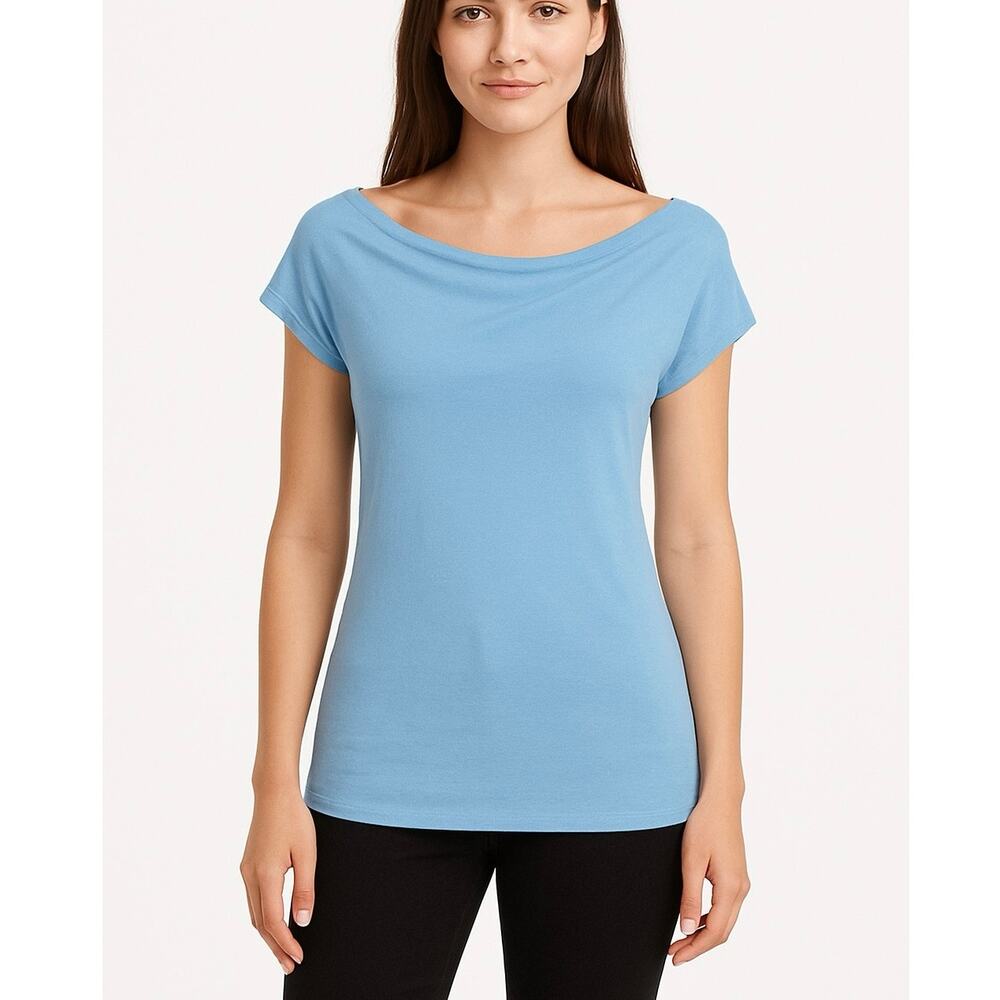 San Francisco City Lights Soft Drape Neck Tee T-Shirt Light Blue Size Small NEW
